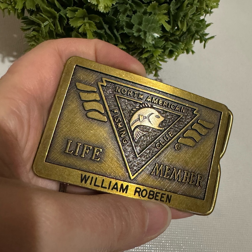 Vintage North American Fishing Club Life Member Belt Buckle Brass Outdoor‎ Mens